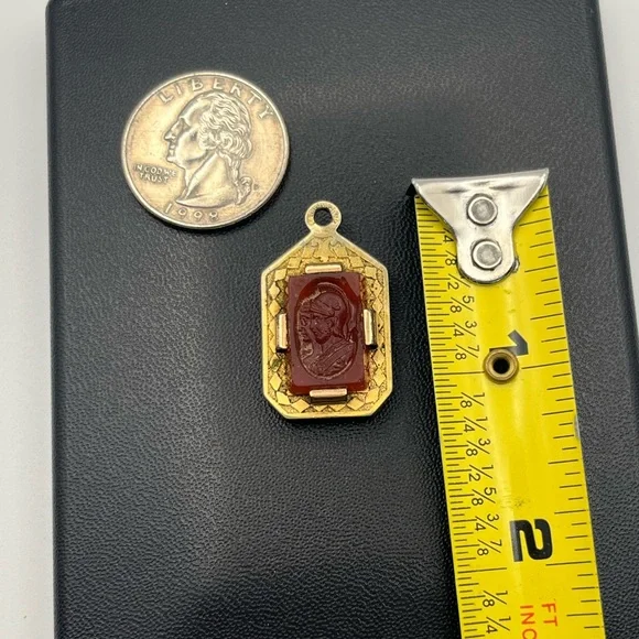 Victorian warrior carved intaglio cameo watch fob pendant for necklace vintage